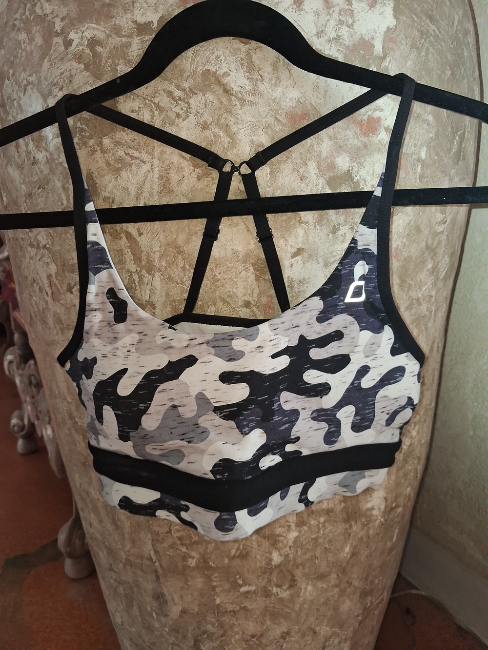 Lorna JANE Gray & Black Camo Sports Bra with Strappy Back